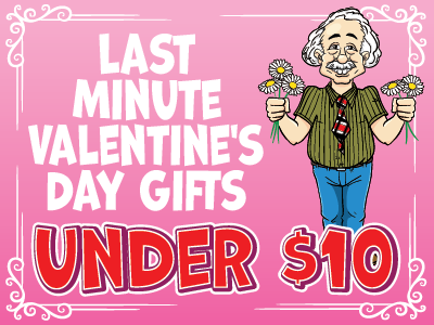 Banner with text: Last Minute Valentine's Day Gifts Under $10.