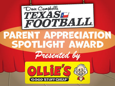 Dave Campbell's Texas Football Parent Appreciation Spotlight Award banner by Ollie's with fun, vibrant design.