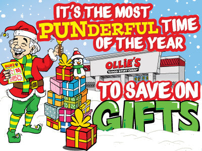 Ollie singing "It's the most punderful time of the year to save on gifts"