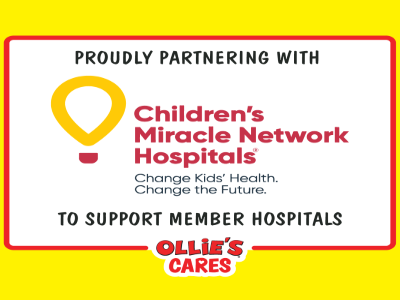 Ollie's Cares partners with Children's Miracle Network Hospitals to support child health initiatives.