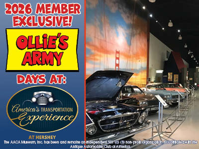 2026 member exclusive! Ollie's Army days at AACA Museum. The AACA Museum, Inc. has been and remains an independent 501 (c) (3) non-profit organization, not affiliated with the Antique Automobile Club of America.