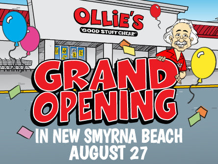 Ollie's Grand Opening celebration in New Smyrna Beach on August 27 with festive balloons and colorful decorations.