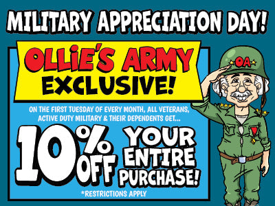 Celebrating Military Appreciation Day with Ollie's Army: 10% off for veterans and active duty military on select purchases!