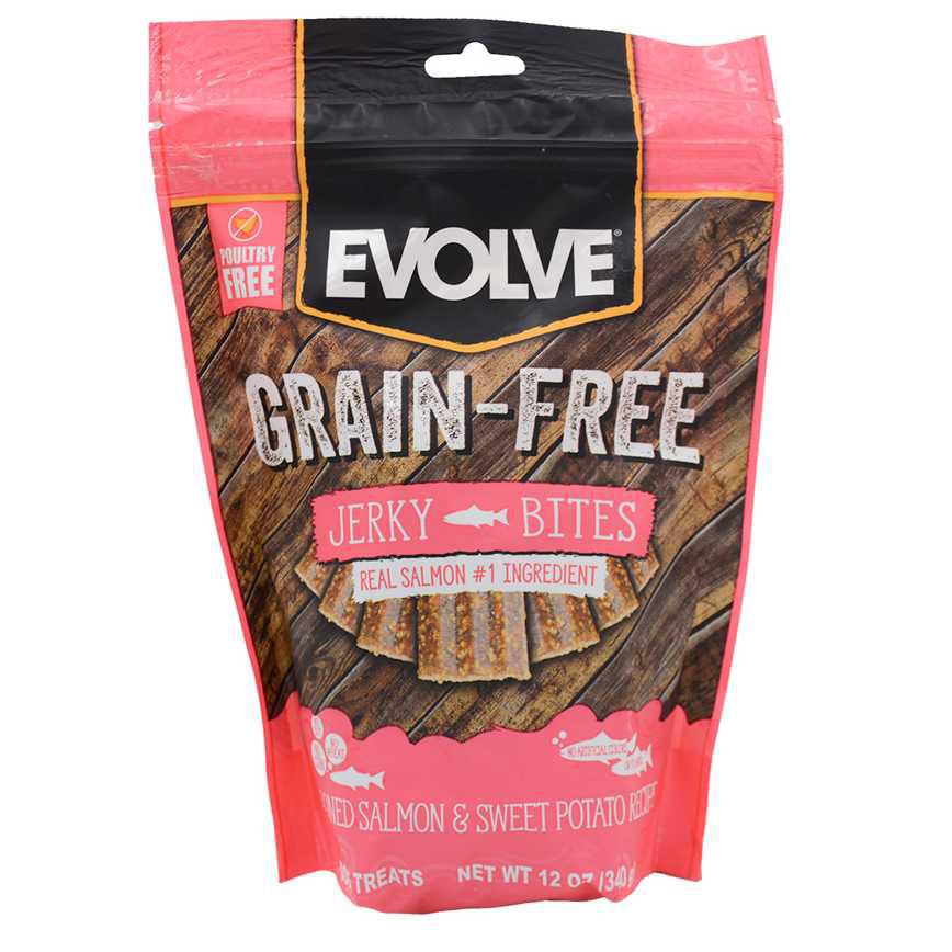 Evolve Grain-Free Jerky Bites Deboned Salmon &amp; Sweet Potato Recipe 12 oz.