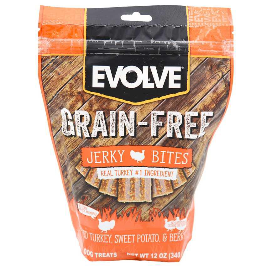 Evolve Grain-Free Jerky Bites Deboned Turkey, Sweet Potato, &amp; Berry Recipe 12 oz.