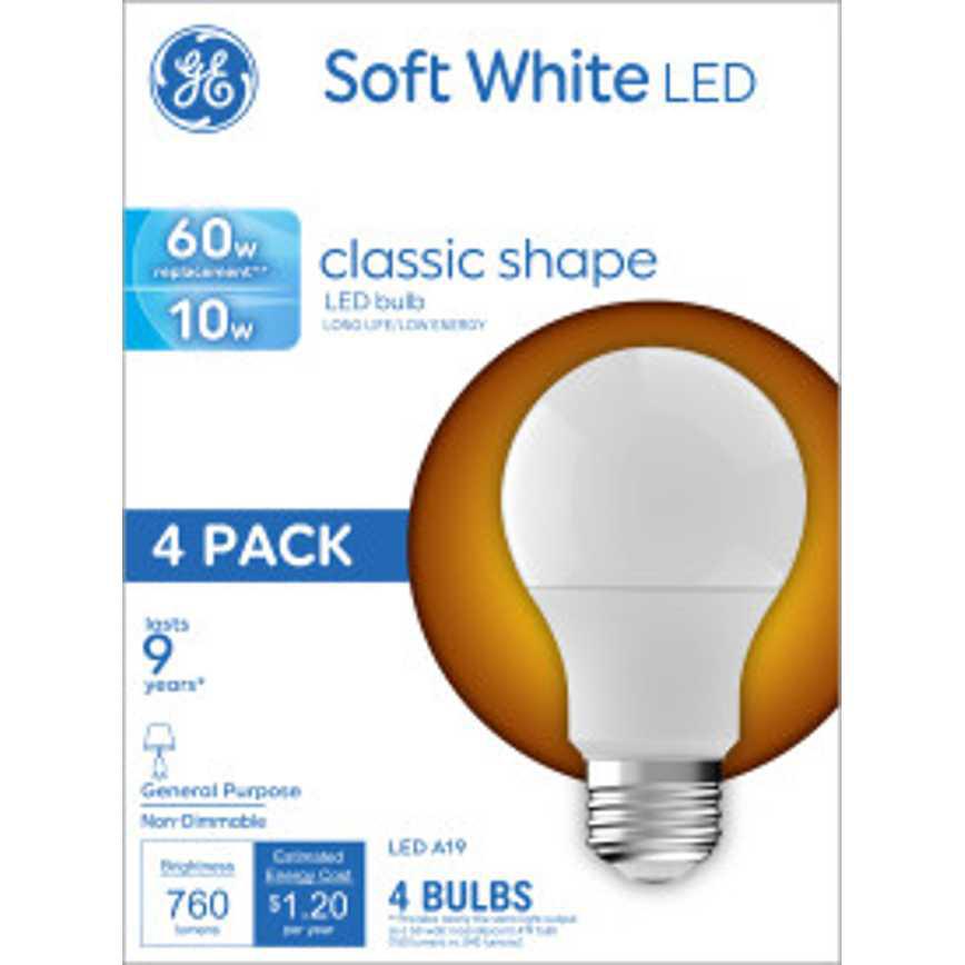 General Electric Soft White LED 69W A19 Lightbulbs 4 pk.