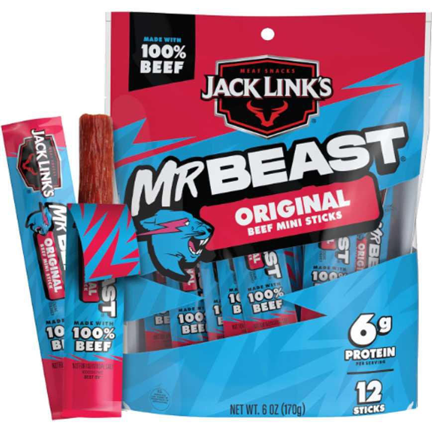 Jack Links MrBeast Beef Mini Sticks Original 12 ct. 6 oz.