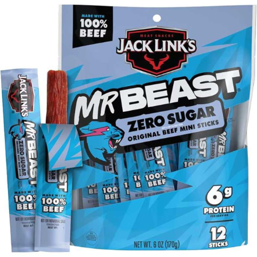 Jack Links MrBeast Beef Mini Sticks Zero Sugar Original 12 ct. 6 oz.