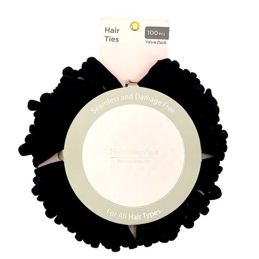 Hair Essentials Seamless Hair Ties Black 100 pc.