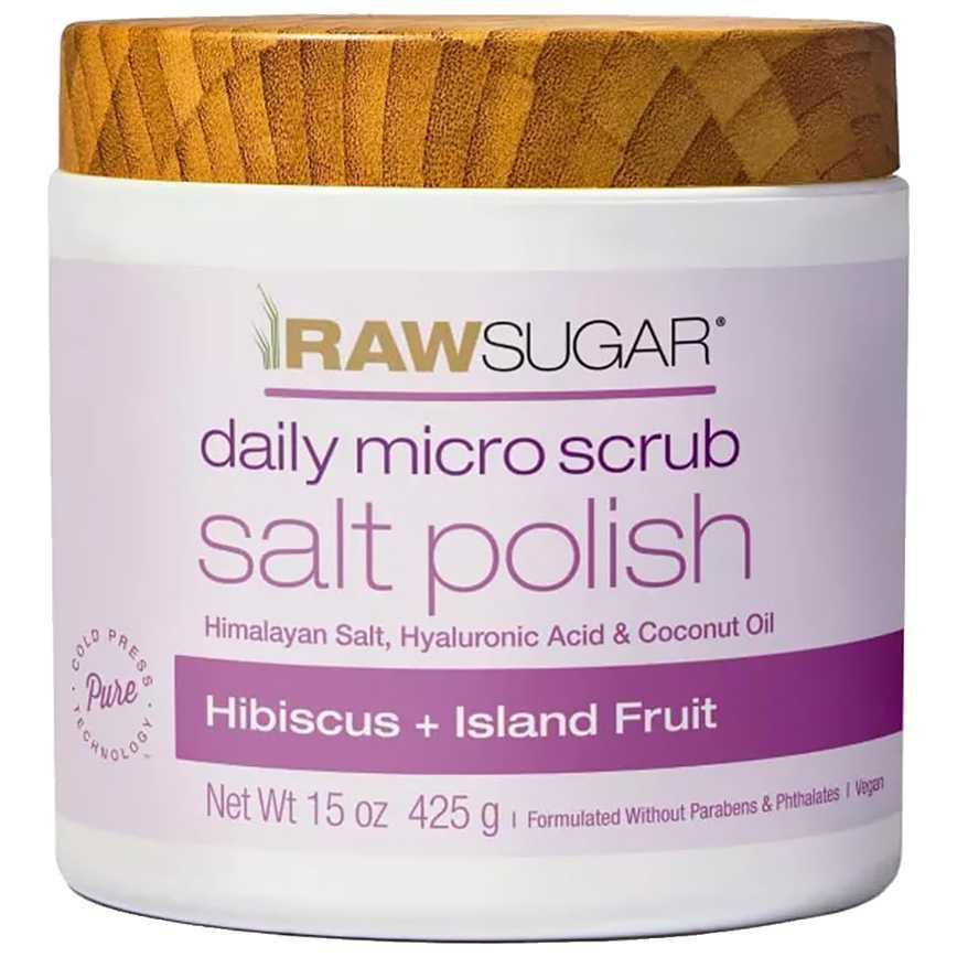 Raw Sugar Daily Micro Scrub Salt Polish Hibiscus + Island 15 oz.