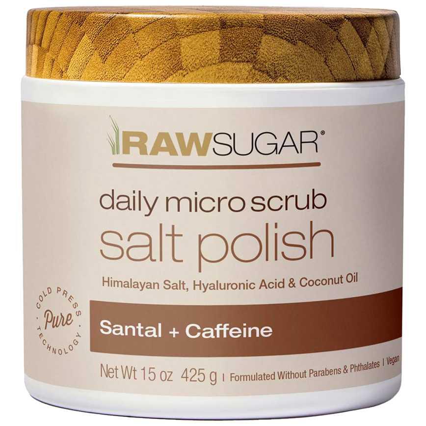 Raw Sugar Daily Micro Scrub Salt Polish Raw Santal + Caffeine 15 oz.