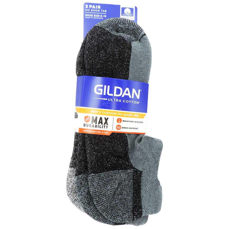 Gildan Men's Cushion No-Show Socks 3 pk.