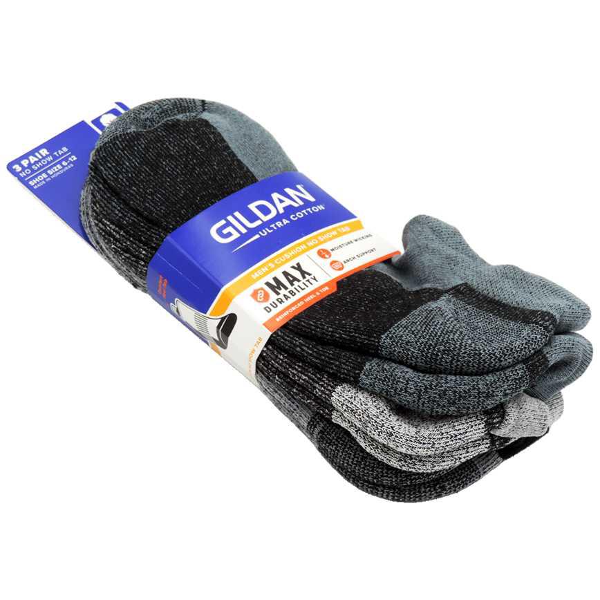 Gildan Men's Cushion No-Show Socks 3 pk.
