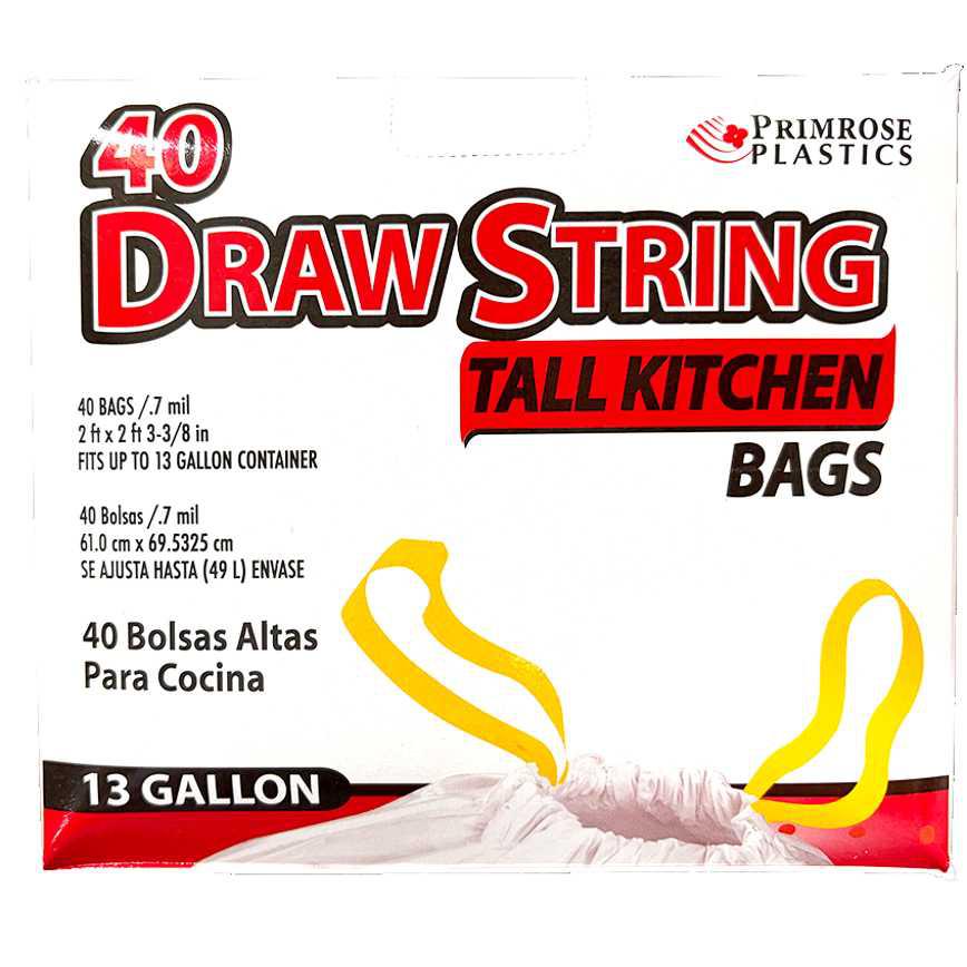 Primrose Plastics Drawstring Kitchen Bags 13 gal. 40 ct.