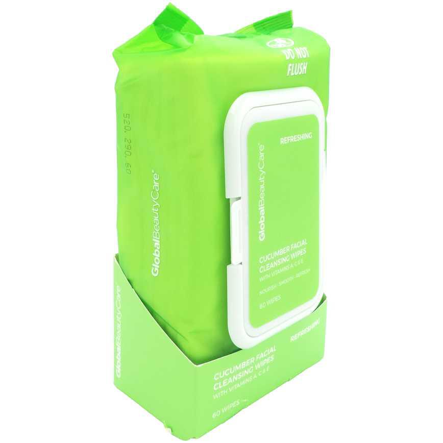 Global Beauty Care Cucumber Facial Cleansing Wipes 60 pk.