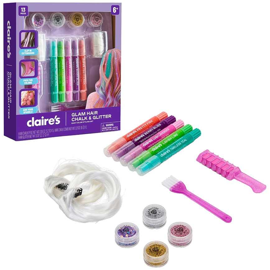 Claire's Hair Chalk &amp; Glitter Styling Kit