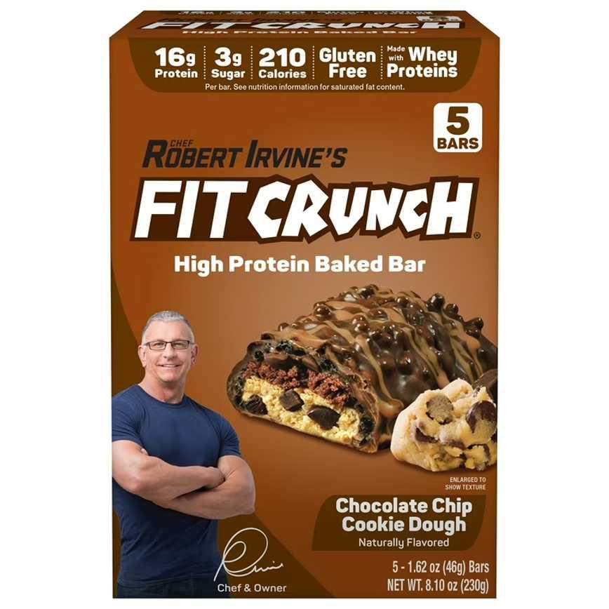 Chef Robert Irvine's Fit Crunch High Protein Baked Bar Chocolate Chip Cookie Dough 5 ct.