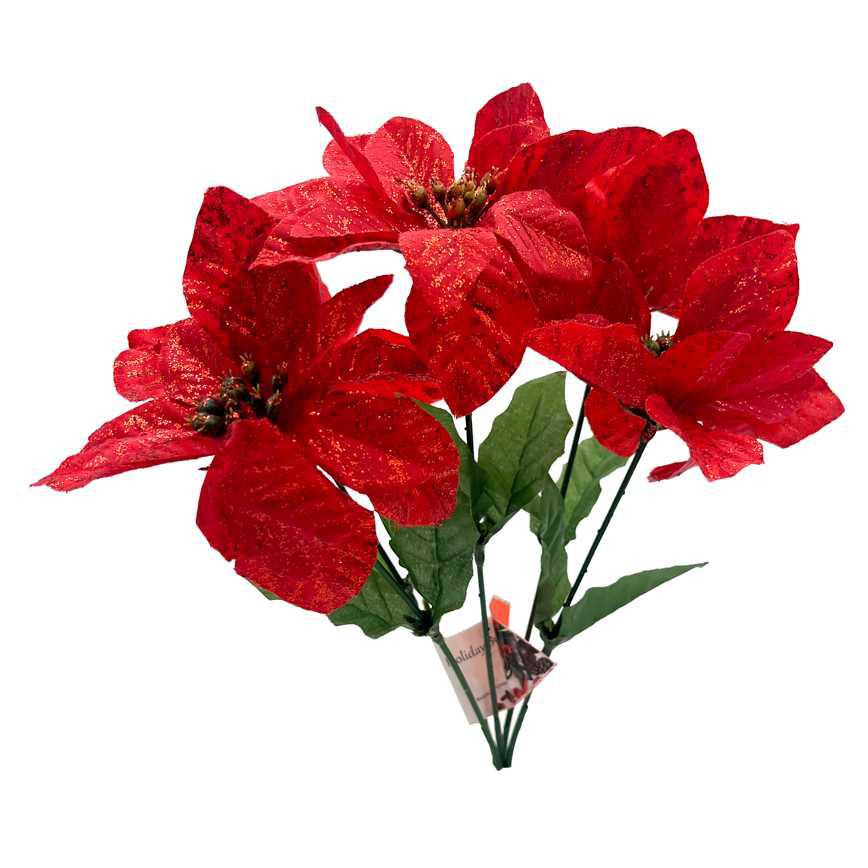 Small Holiday Poinsettia Bushes 13"