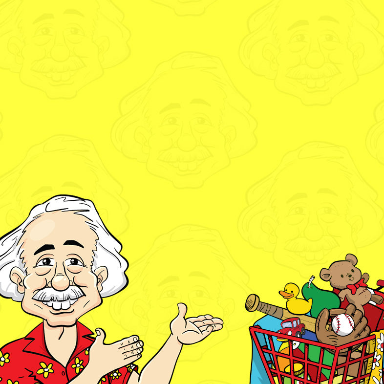 Ollie with a shopping cart full of great deals