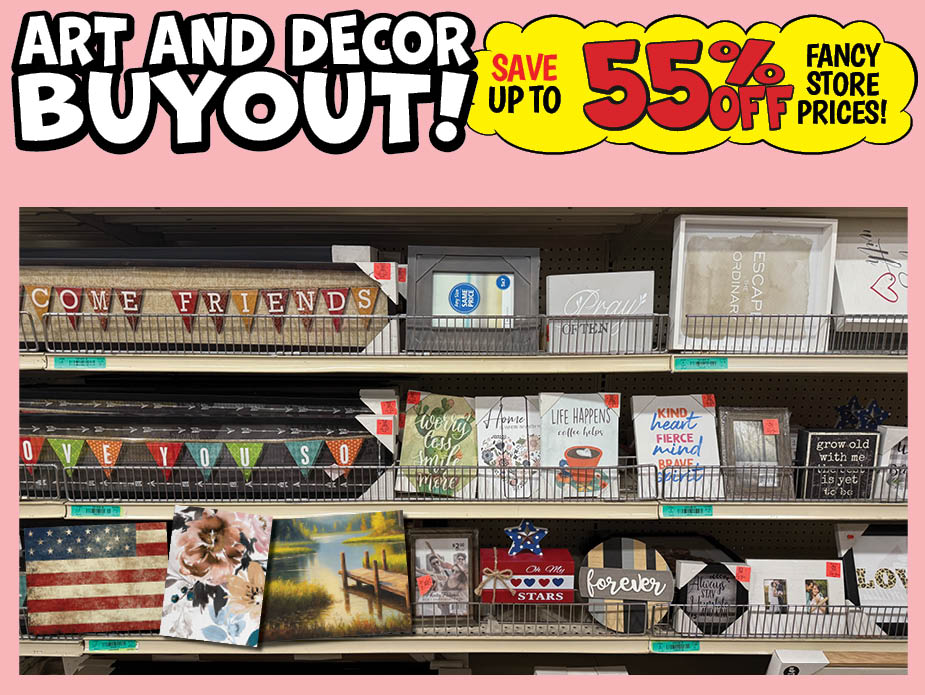 art & decor buyout promotion poster, save up to 50% at Ollie’s