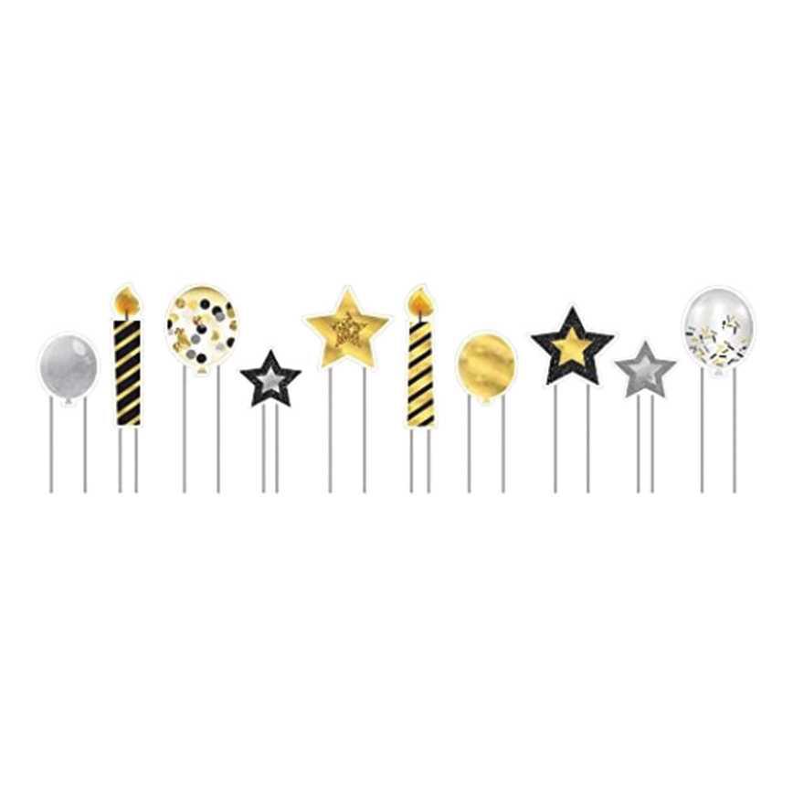 Birthday Yard Sign Black & Gold Icons 10 pk. 11"-25"