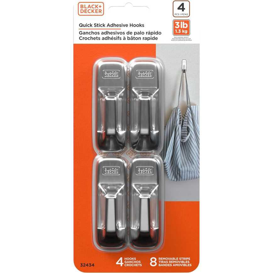 Black+Decker Chrome Quick Stick Adhesive Hooks 4 pk.