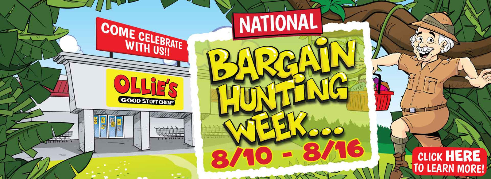 Banner with text: National Bargain Hunting Week, 8/10-8/16. Click here to learn more!
