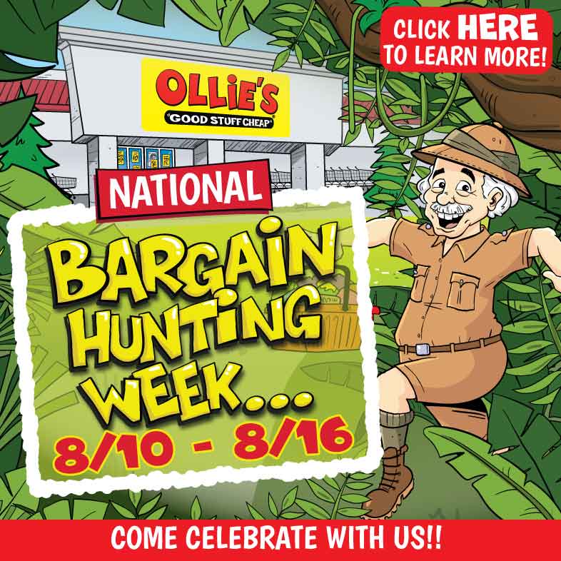 Banner with text: National Bargain Hunting Week, 8/10-8/16. Come celebrate with us!! Click here to learn more!