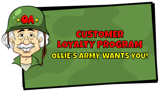 Cartoon soldier promoting customer loyalty program, green background.